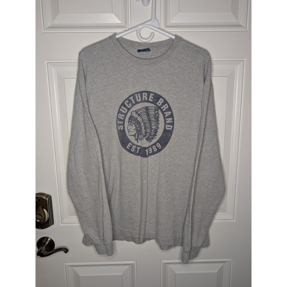 Vintage 90s Mens Structure Longsleeve T-shirt Gray Size Large Native Chief